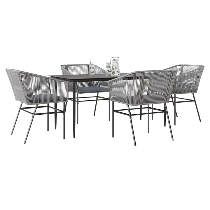 5 dele spisebordssæt til haven med hynder polyrattan glas grå