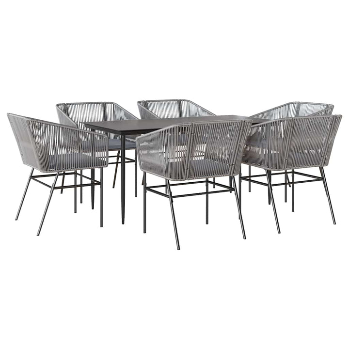 7 dele spisebordssæt til haven med hynder polyrattan glas grå