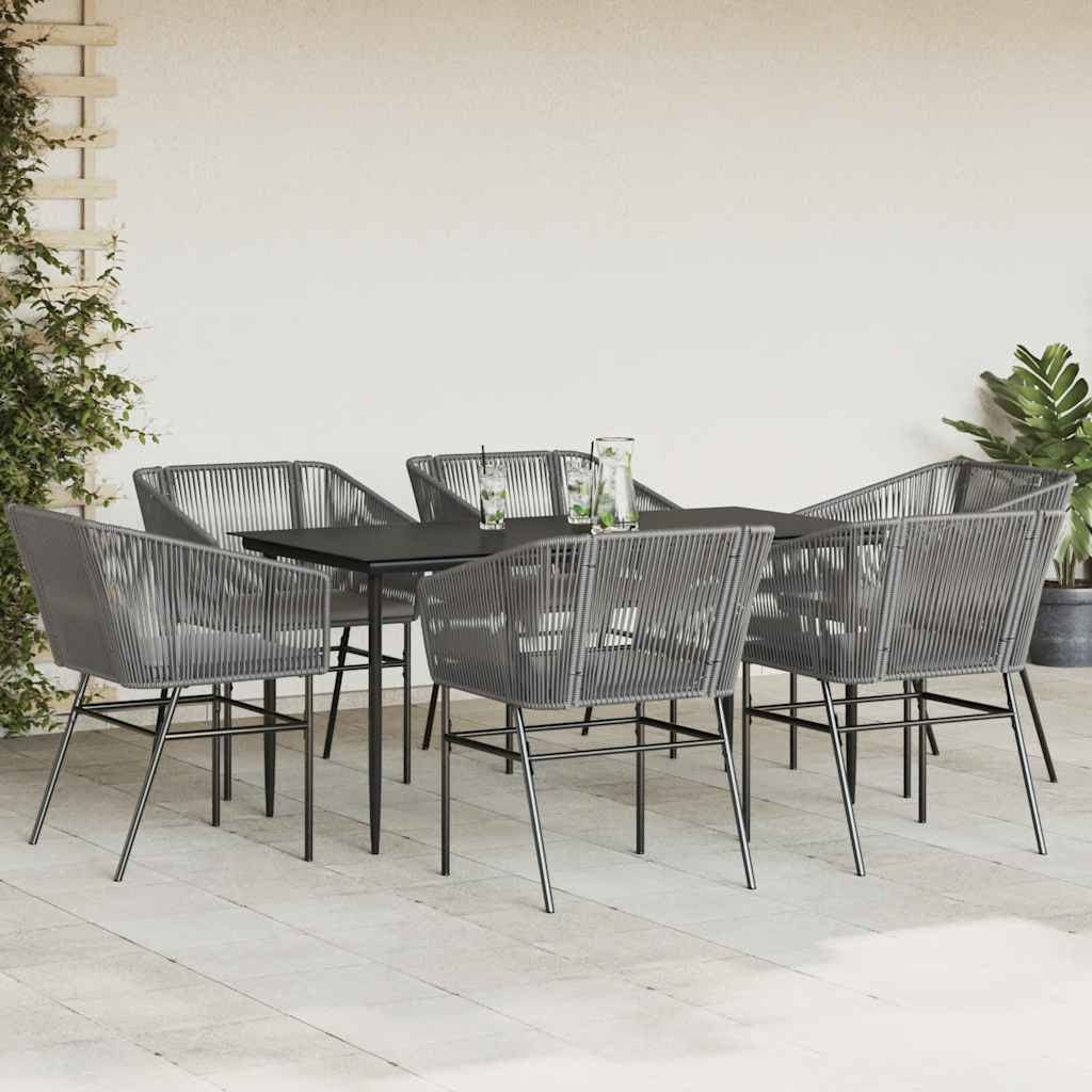 7 dele spisebordssæt til haven med hynder polyrattan glas grå