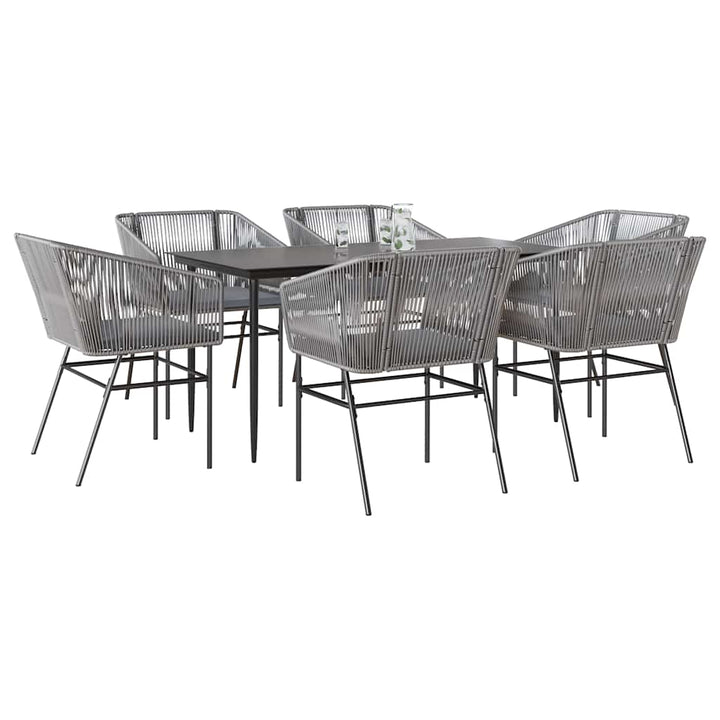 7 dele spisebordssæt til haven med hynder polyrattan glas grå