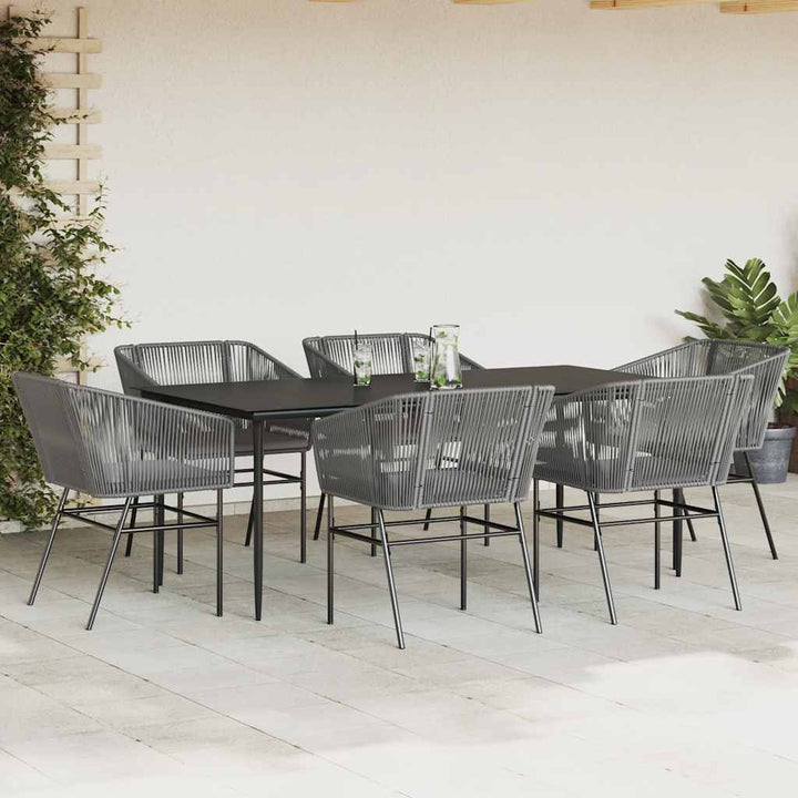 7 dele spisebordssæt til haven med hynder polyrattan glas grå