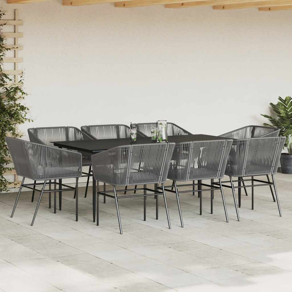 9 dele spisebordssæt til haven med hynder polyrattan glas grå
