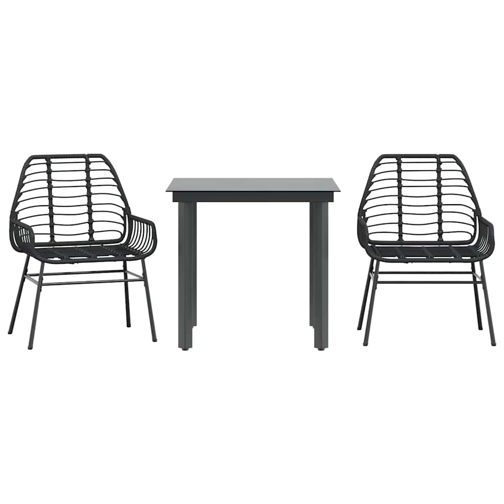 3 dele spisebordssæt til haven polyrattan glas sort