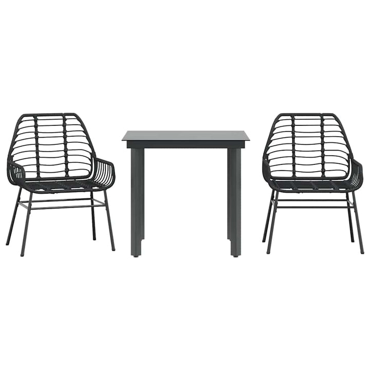 3 dele spisebordssæt til haven polyrattan glas sort