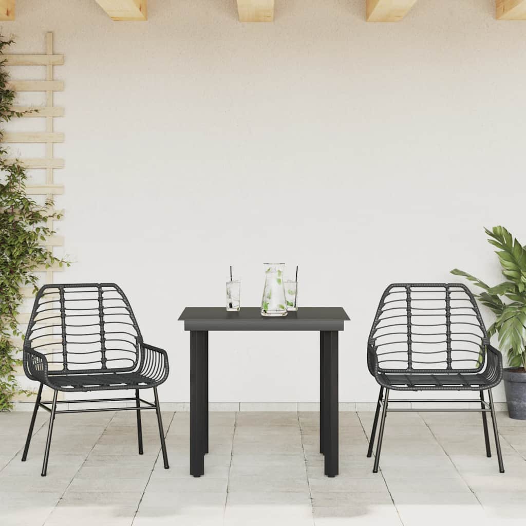3 dele spisebordssæt til haven polyrattan glas sort