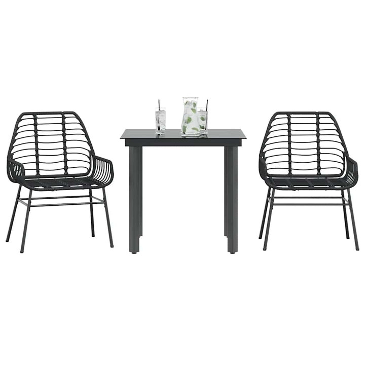 3 dele spisebordssæt til haven polyrattan glas sort