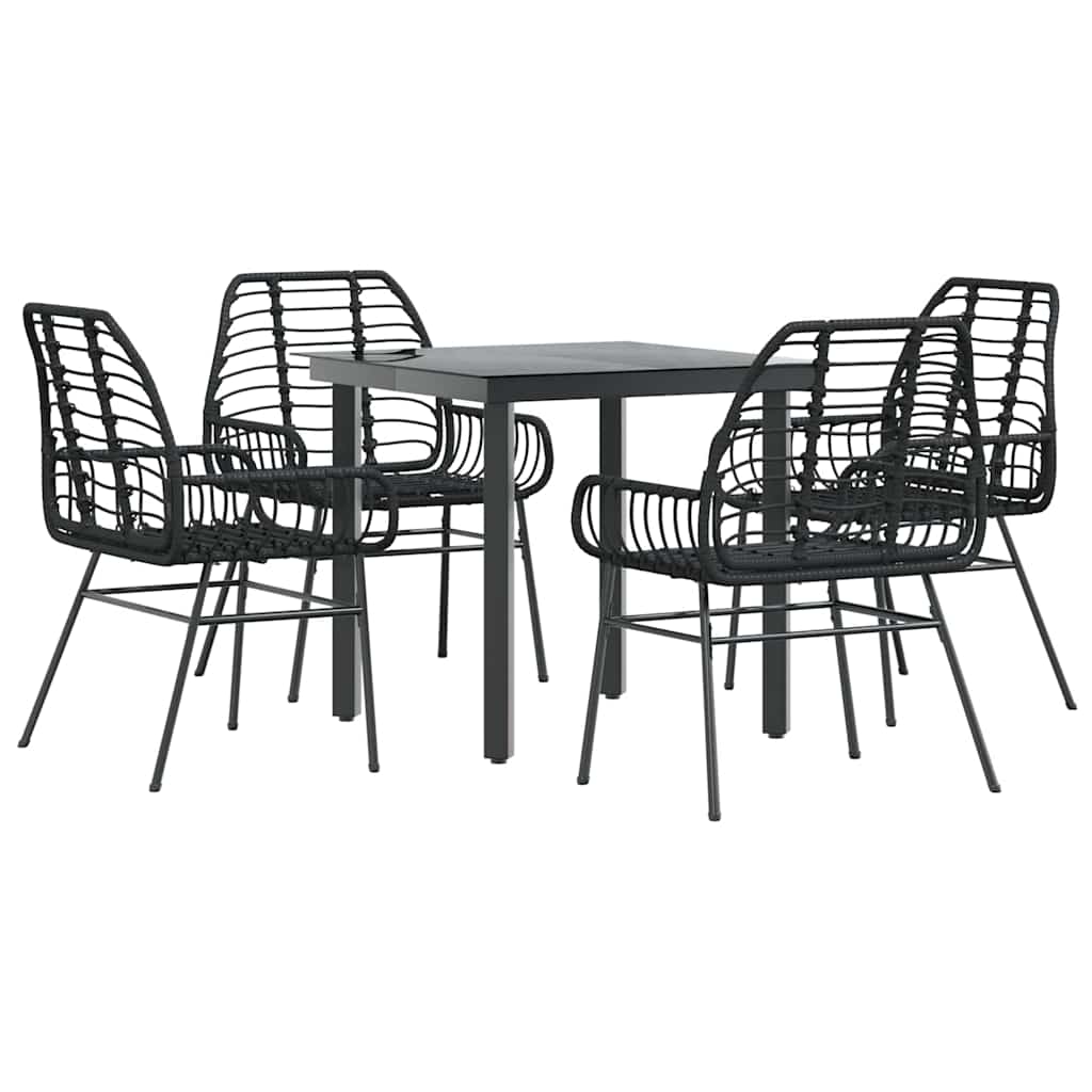 5 dele spisebordssæt til haven polyrattan glas sort
