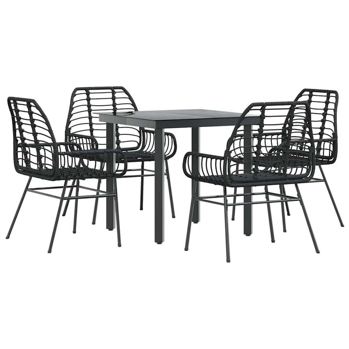 5 dele spisebordssæt til haven polyrattan glas sort