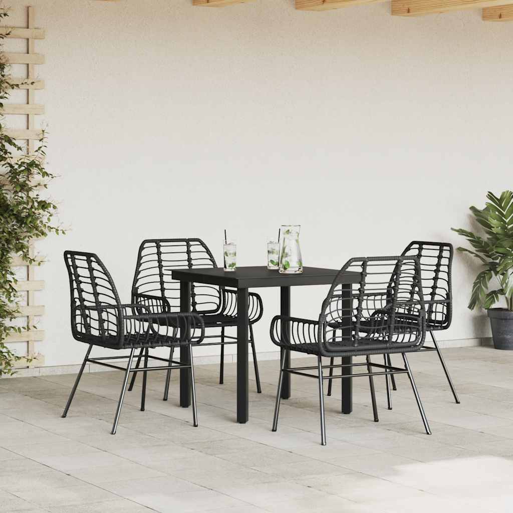 5 dele spisebordssæt til haven polyrattan glas sort