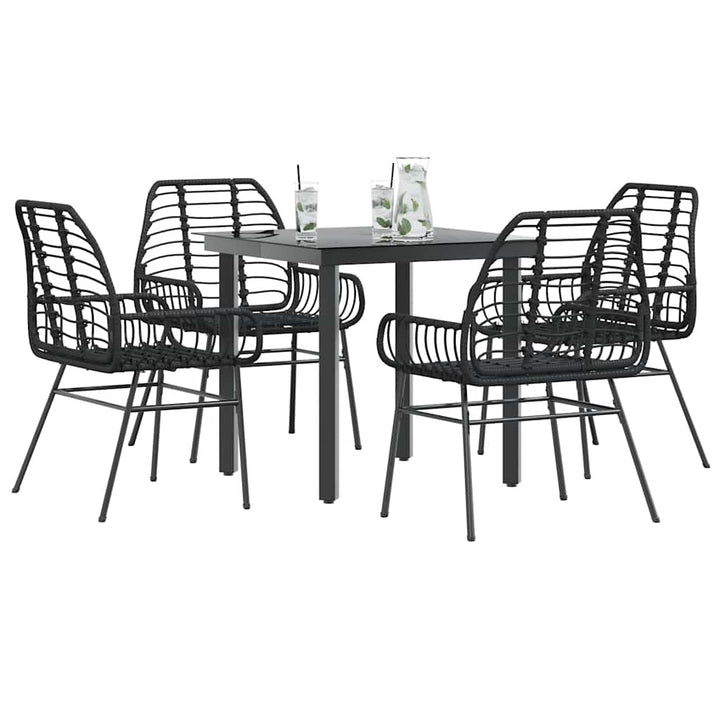 5 dele spisebordssæt til haven polyrattan glas sort