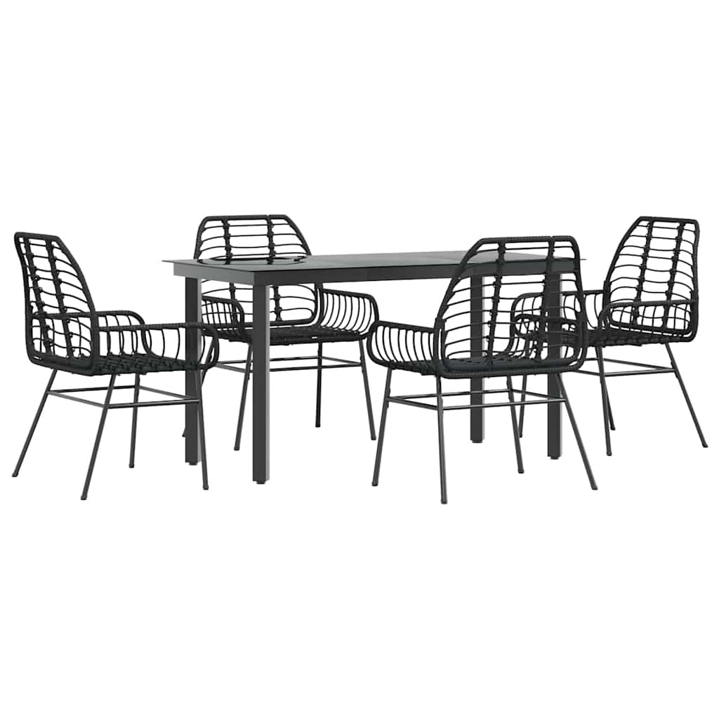 5 dele spisebordssæt til haven polyrattan glas sort