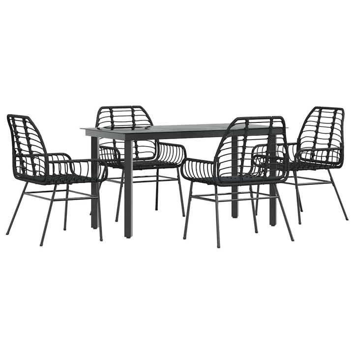 5 dele spisebordssæt til haven polyrattan glas sort