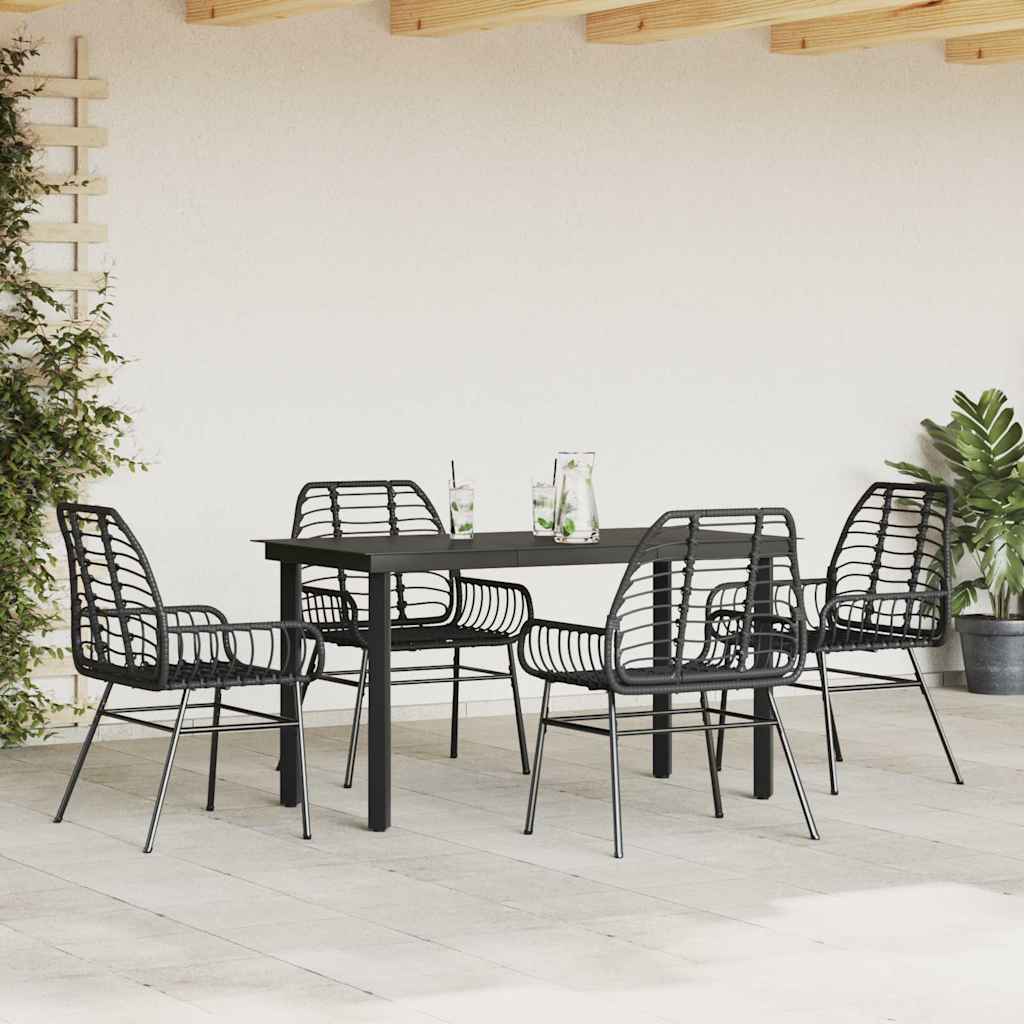 5 dele spisebordssæt til haven polyrattan glas sort