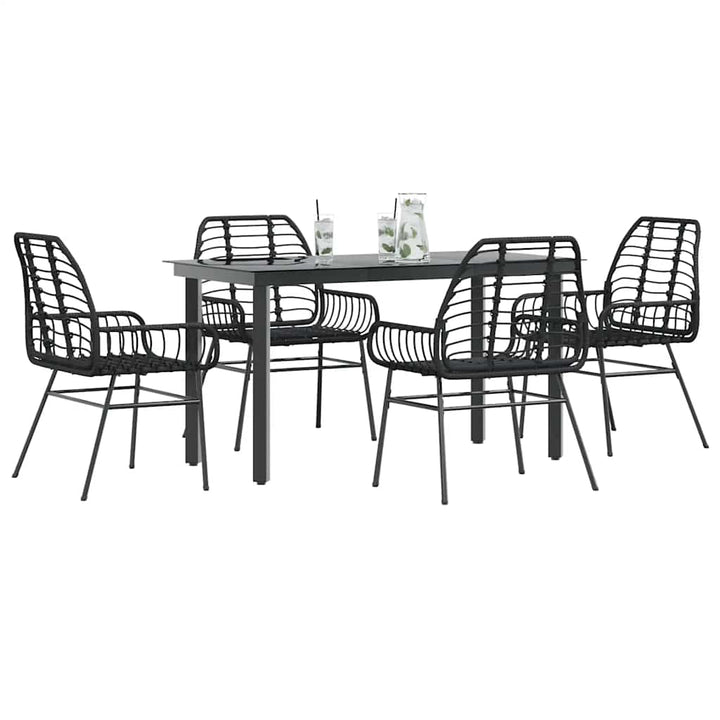 5 dele spisebordssæt til haven polyrattan glas sort
