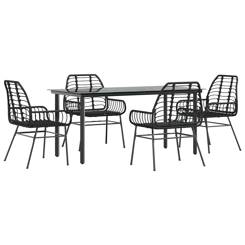 5 dele spisebordssæt til haven polyrattan glas sort