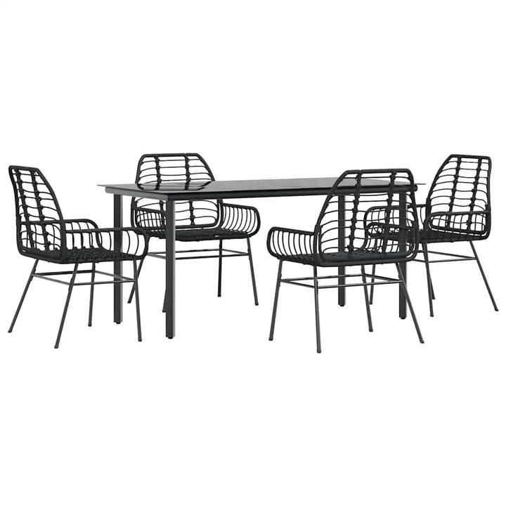 5 dele spisebordssæt til haven polyrattan glas sort