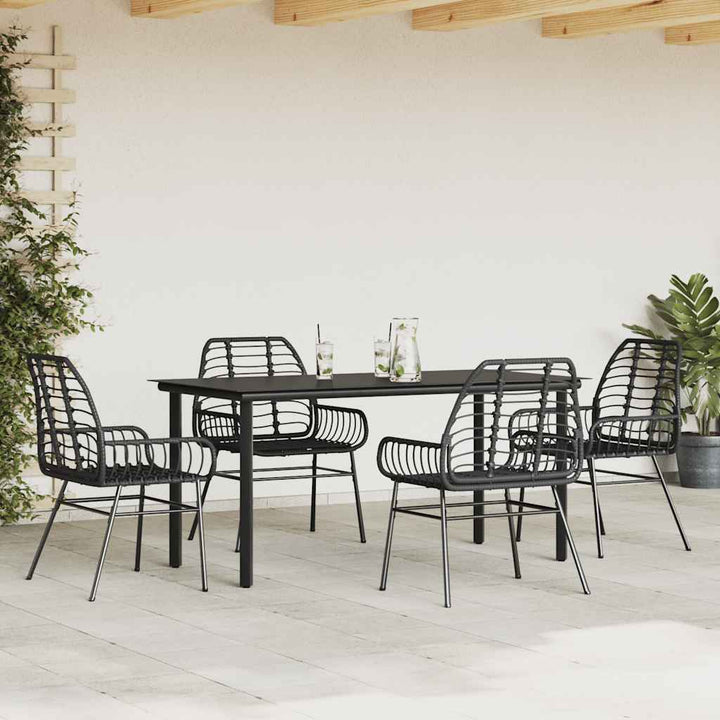 5 dele spisebordssæt til haven polyrattan glas sort