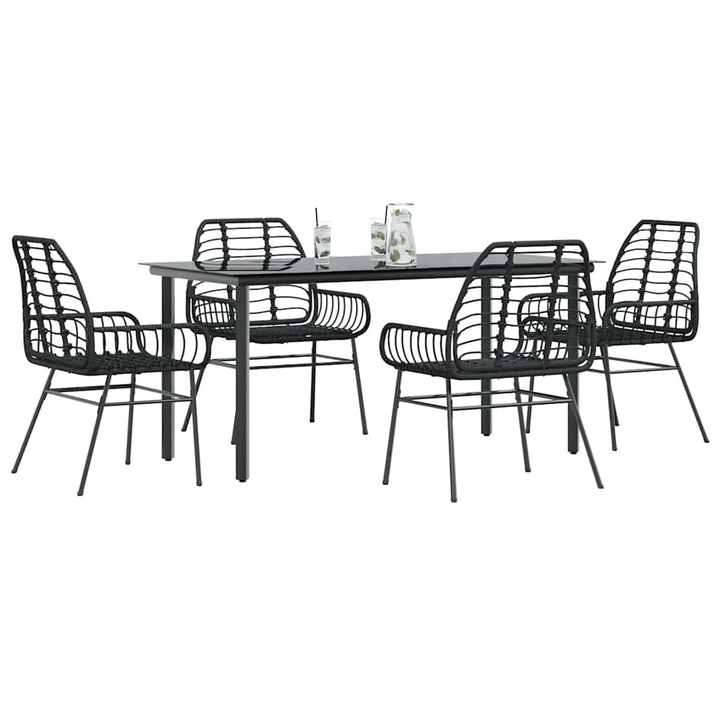 5 dele spisebordssæt til haven polyrattan glas sort