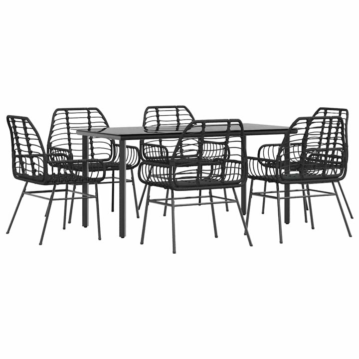 7 dele spisebordssæt til haven polyrattan glas sort