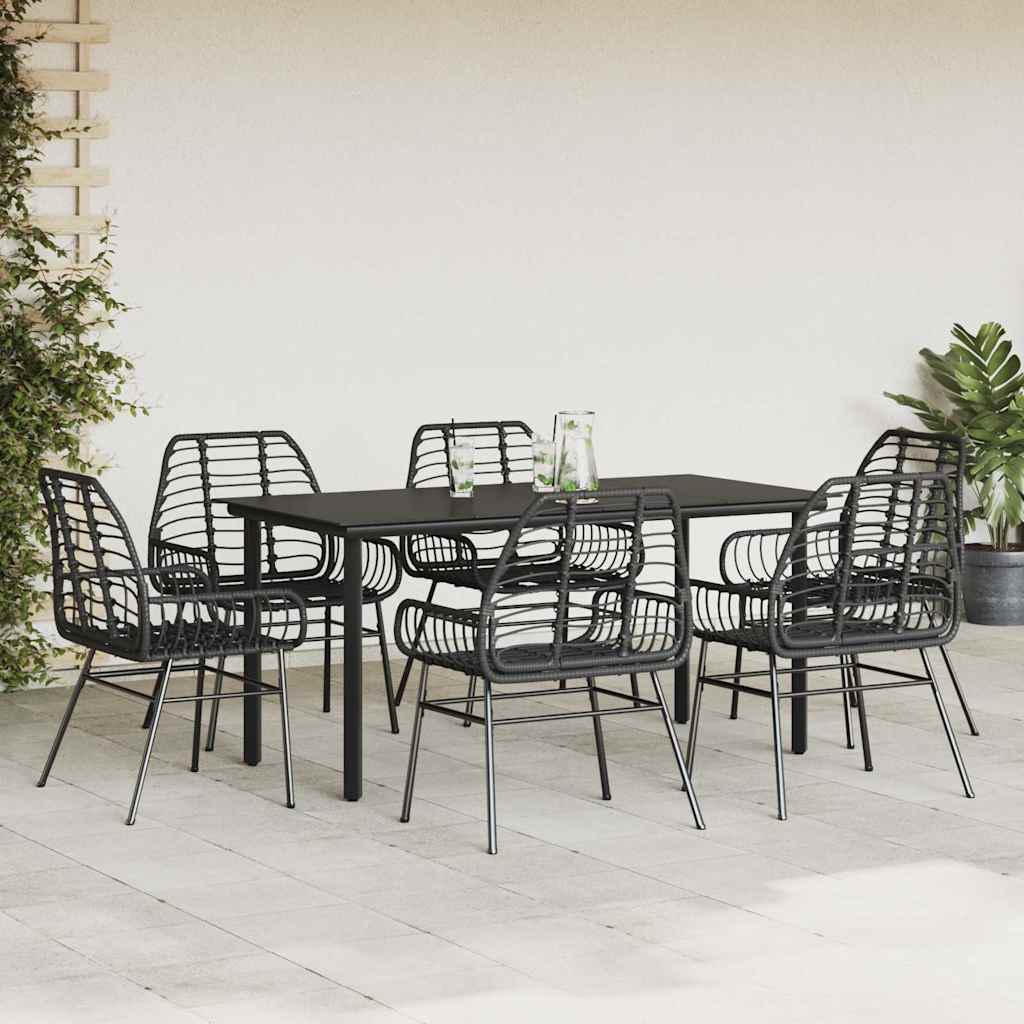 7 dele spisebordssæt til haven polyrattan glas sort