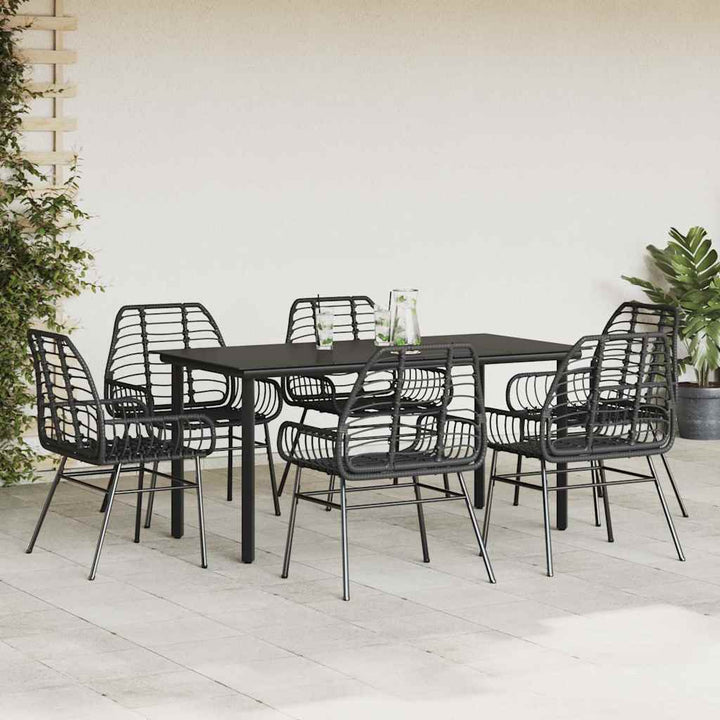 7 dele spisebordssæt til haven polyrattan glas sort