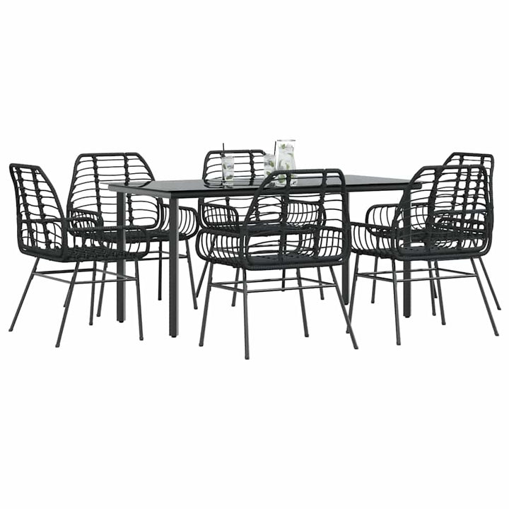 7 dele spisebordssæt til haven polyrattan glas sort