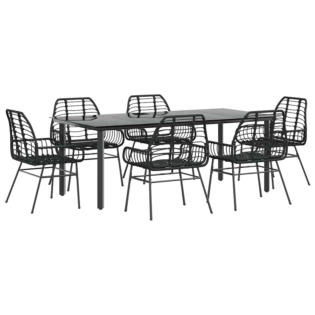 7 dele spisebordssæt til haven polyrattan glas sort