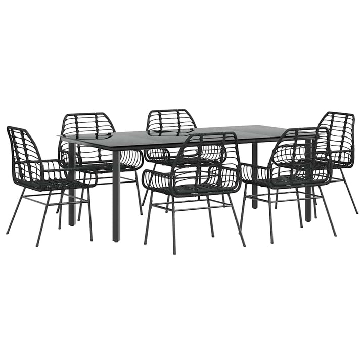 7 dele spisebordssæt til haven polyrattan glas sort