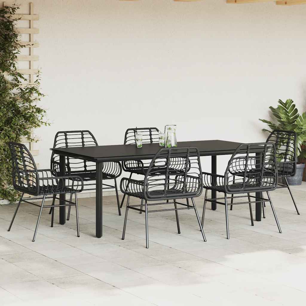 7 dele spisebordssæt til haven polyrattan glas sort