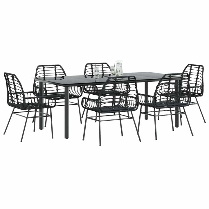 7 dele spisebordssæt til haven polyrattan glas sort