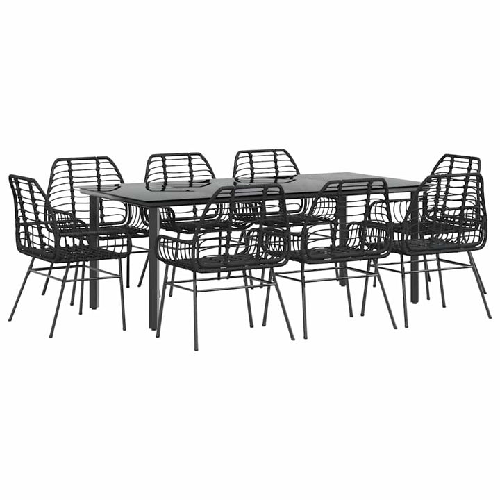 9 dele spisebordssæt til haven polyrattan glas sort