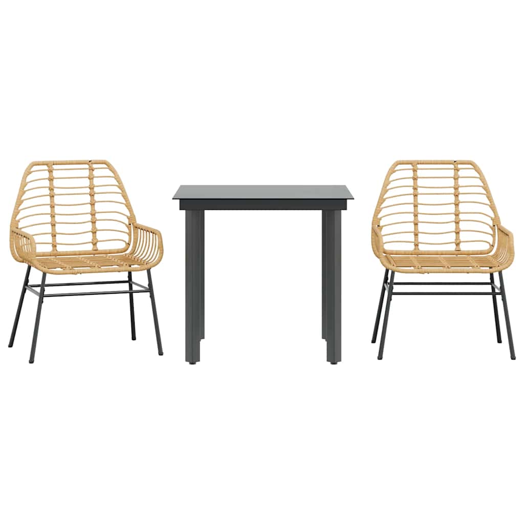 3 dele spisebordssæt til haven polyrattan glas brun