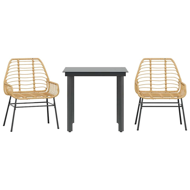 3 dele spisebordssæt til haven polyrattan glas brun