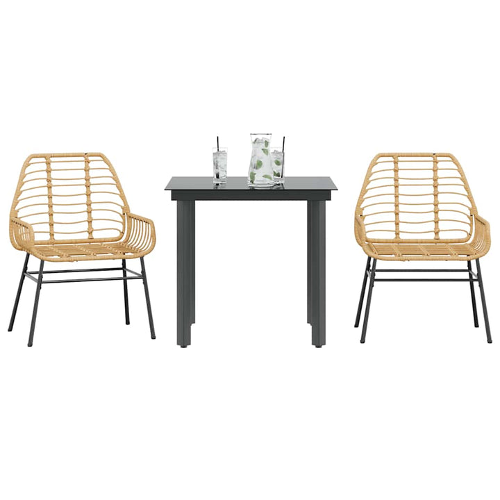 3 dele spisebordssæt til haven polyrattan glas brun