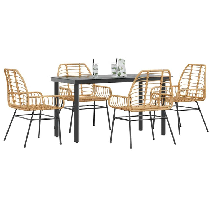 5 dele spisebordssæt til haven polyrattan glas brun