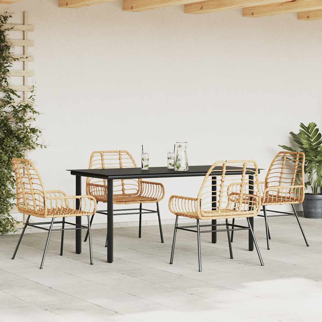 5 dele spisebordssæt til haven polyrattan glas brun