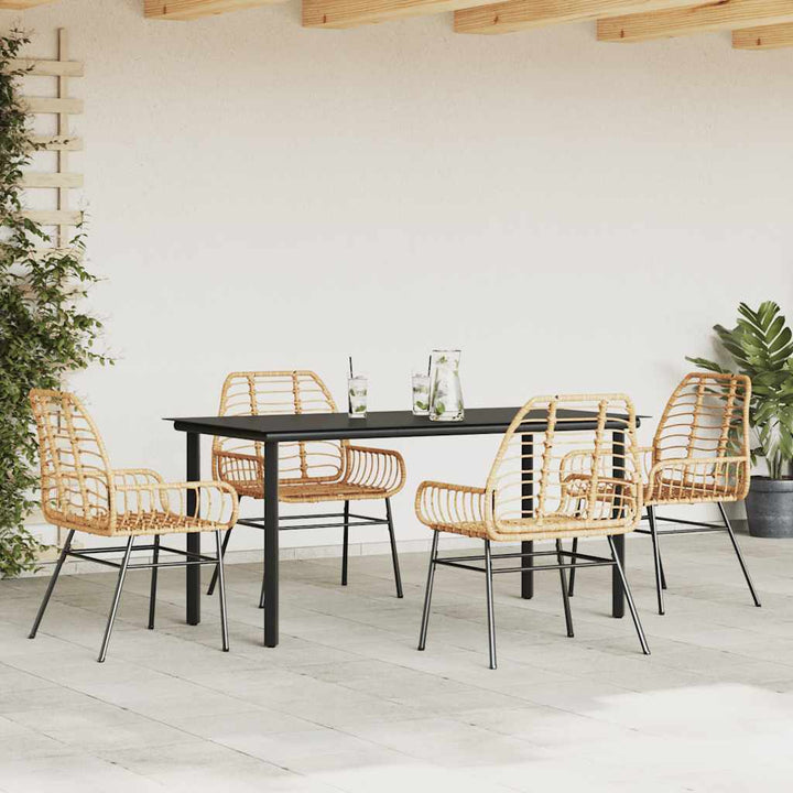 5 dele spisebordssæt til haven polyrattan glas brun