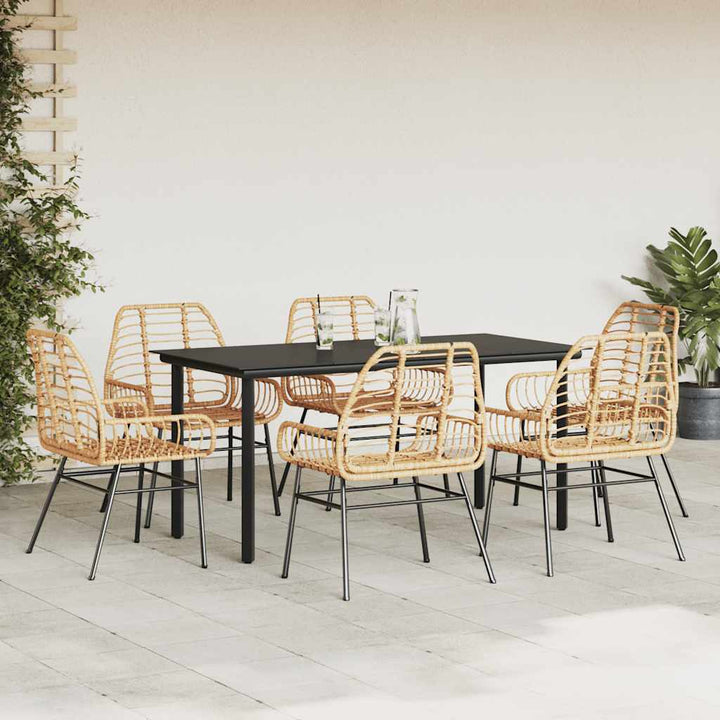 7 dele spisebordssæt til haven polyrattan glas brun