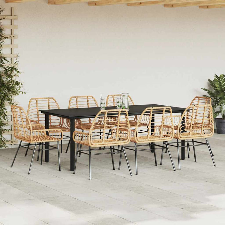 9 dele spisebordssæt til haven polyrattan glas brun