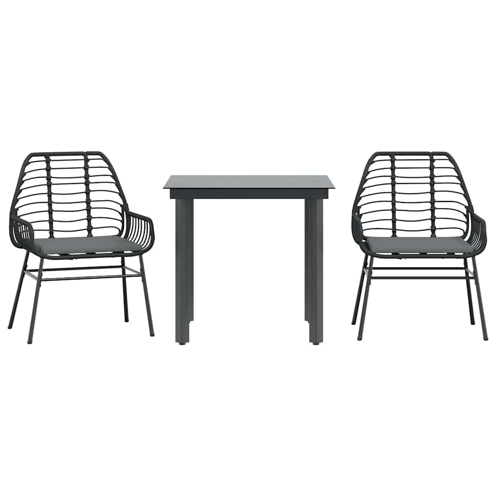 3 dele spisebordssæt til haven m. hynder polyrattan glas sort