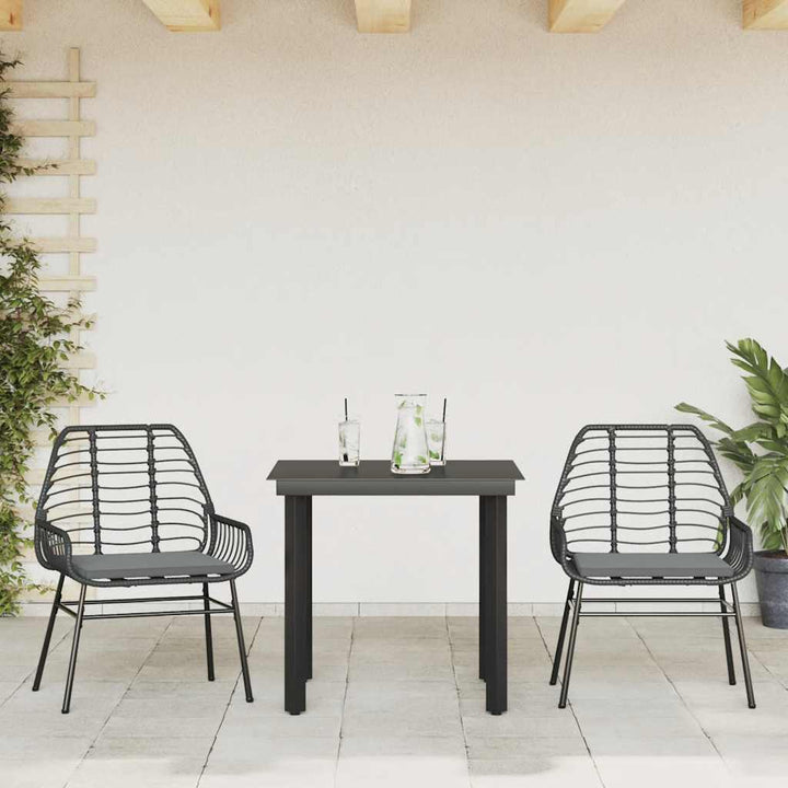 3 dele spisebordssæt til haven m. hynder polyrattan glas sort
