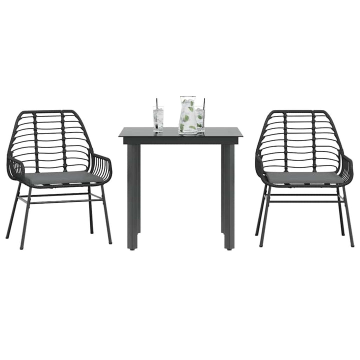 3 dele spisebordssæt til haven m. hynder polyrattan glas sort