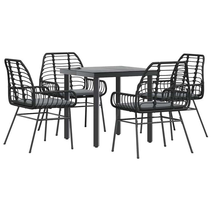 5 dele spisebordssæt til haven m. hynder polyrattan glas sort