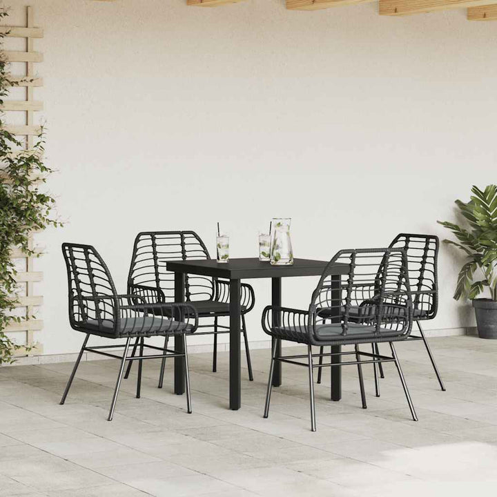 5 dele spisebordssæt til haven m. hynder polyrattan glas sort