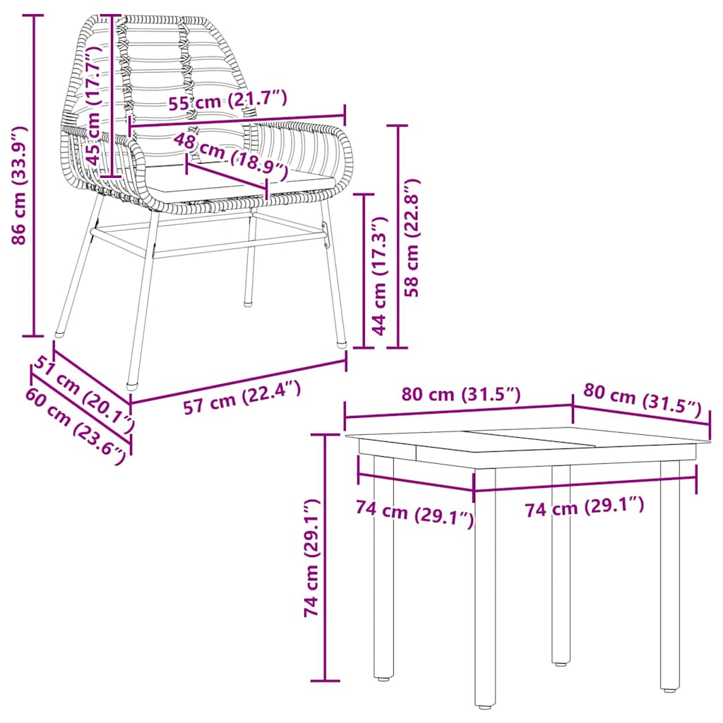 5 dele spisebordssæt til haven m. hynder polyrattan glas sort