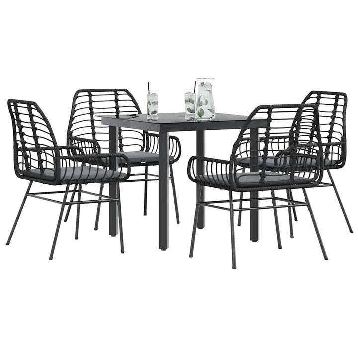 5 dele spisebordssæt til haven m. hynder polyrattan glas sort