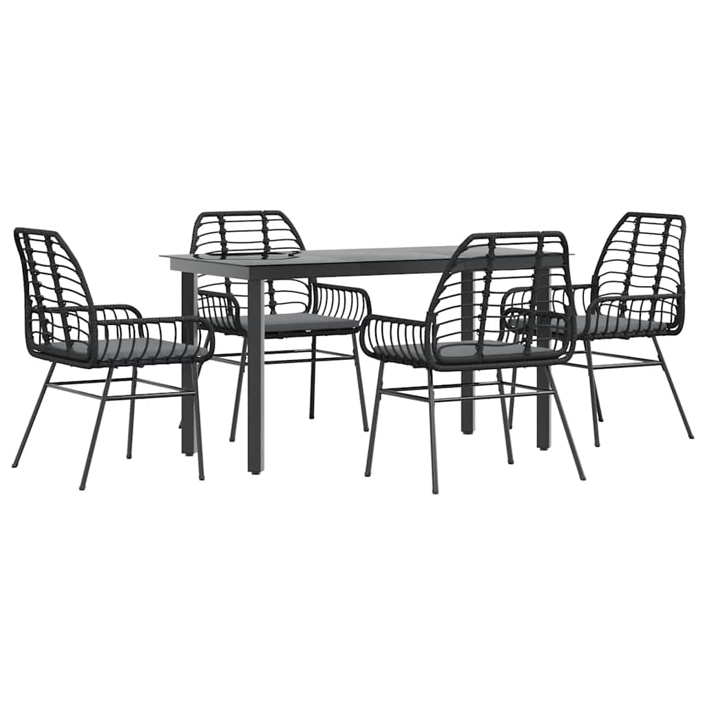 5 dele spisebordssæt til haven m. hynder polyrattan glas sort