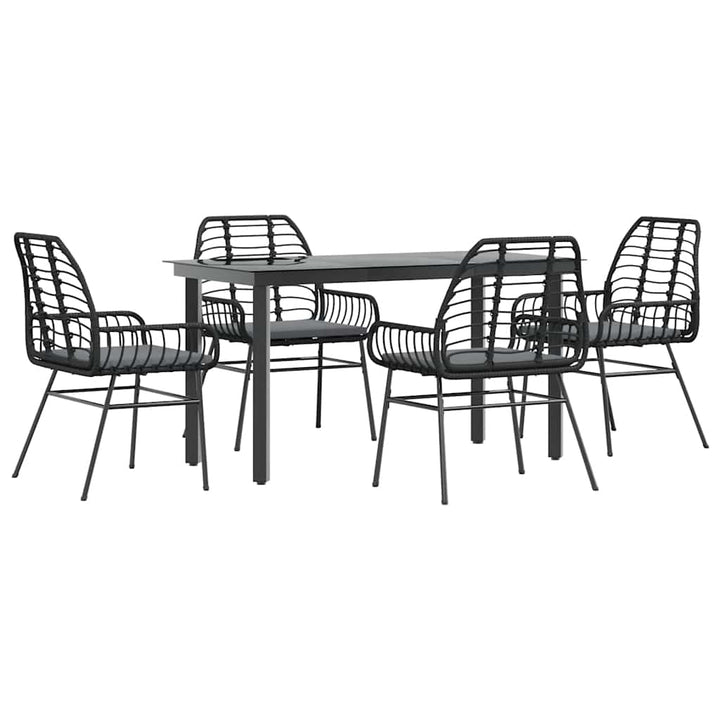 5 dele spisebordssæt til haven m. hynder polyrattan glas sort