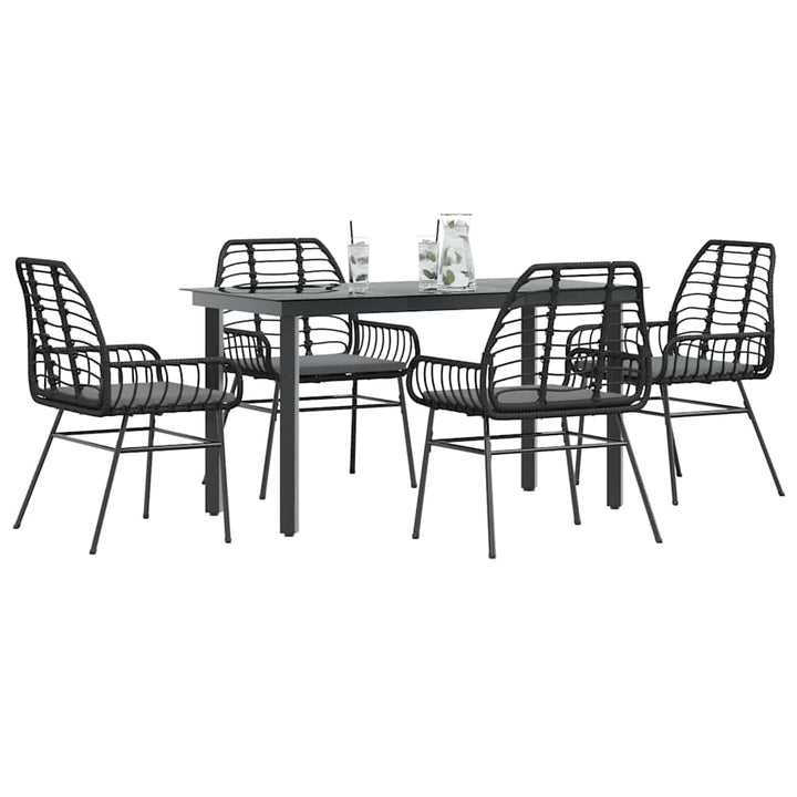 5 dele spisebordssæt til haven m. hynder polyrattan glas sort