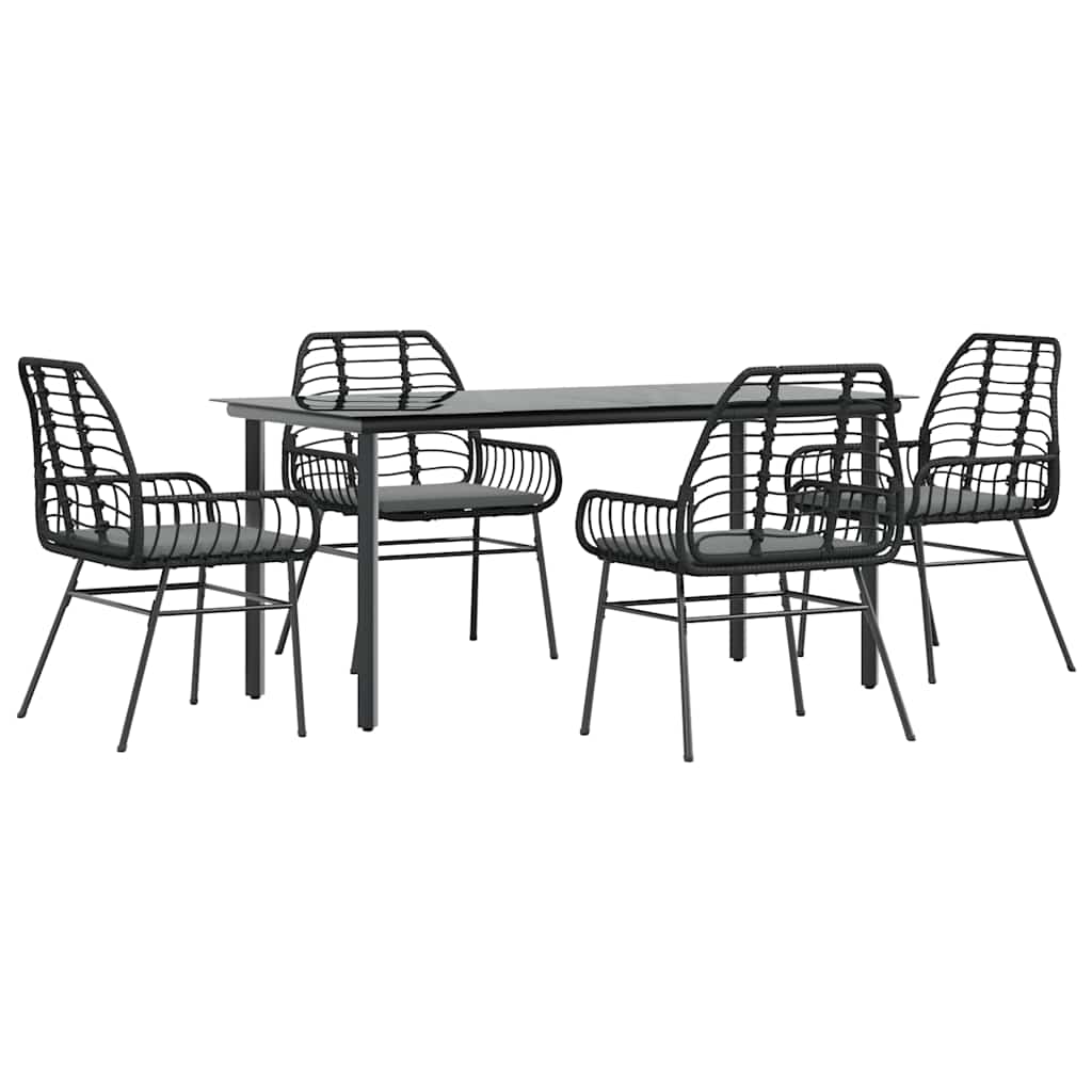5 dele spisebordssæt til haven m. hynder polyrattan glas sort
